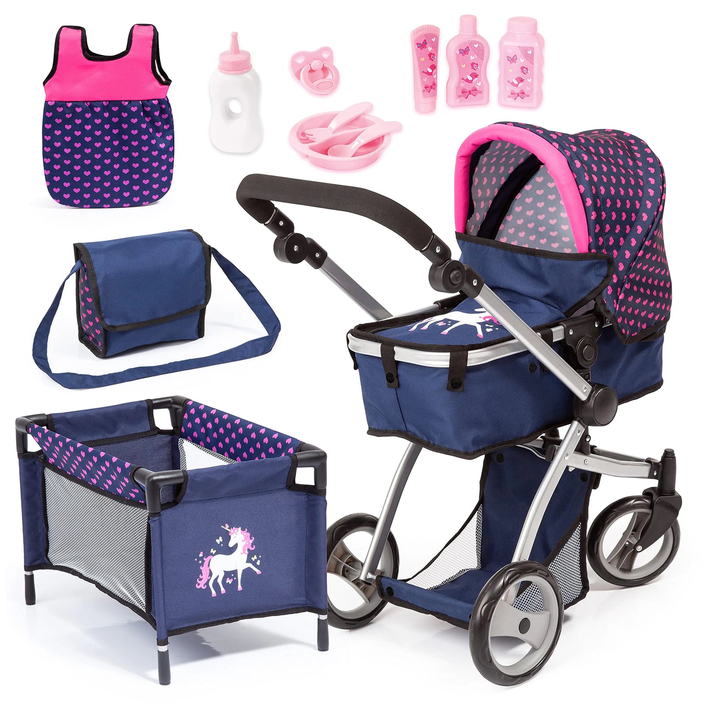 Bayer Dolls: Pram Mega Set Easily Adaptable to Your Childs Height Pram