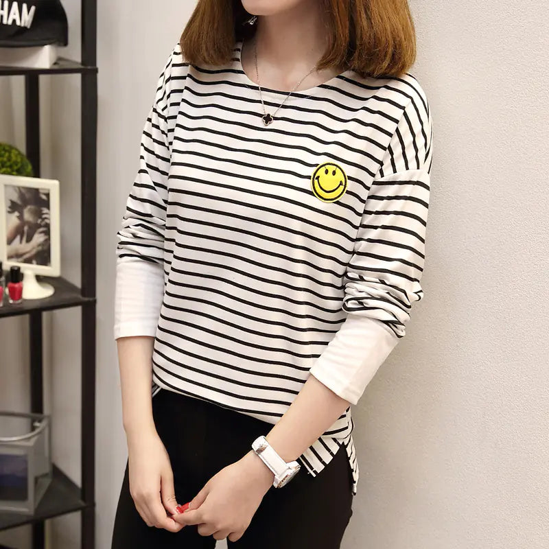 Plus Size Striped Long Sleeve Women's T-Shirt