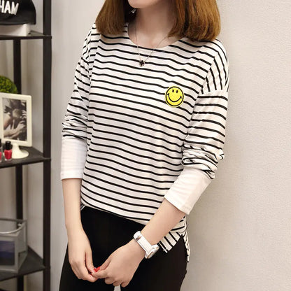 Plus Size Striped Long Sleeve Women's T-Shirt