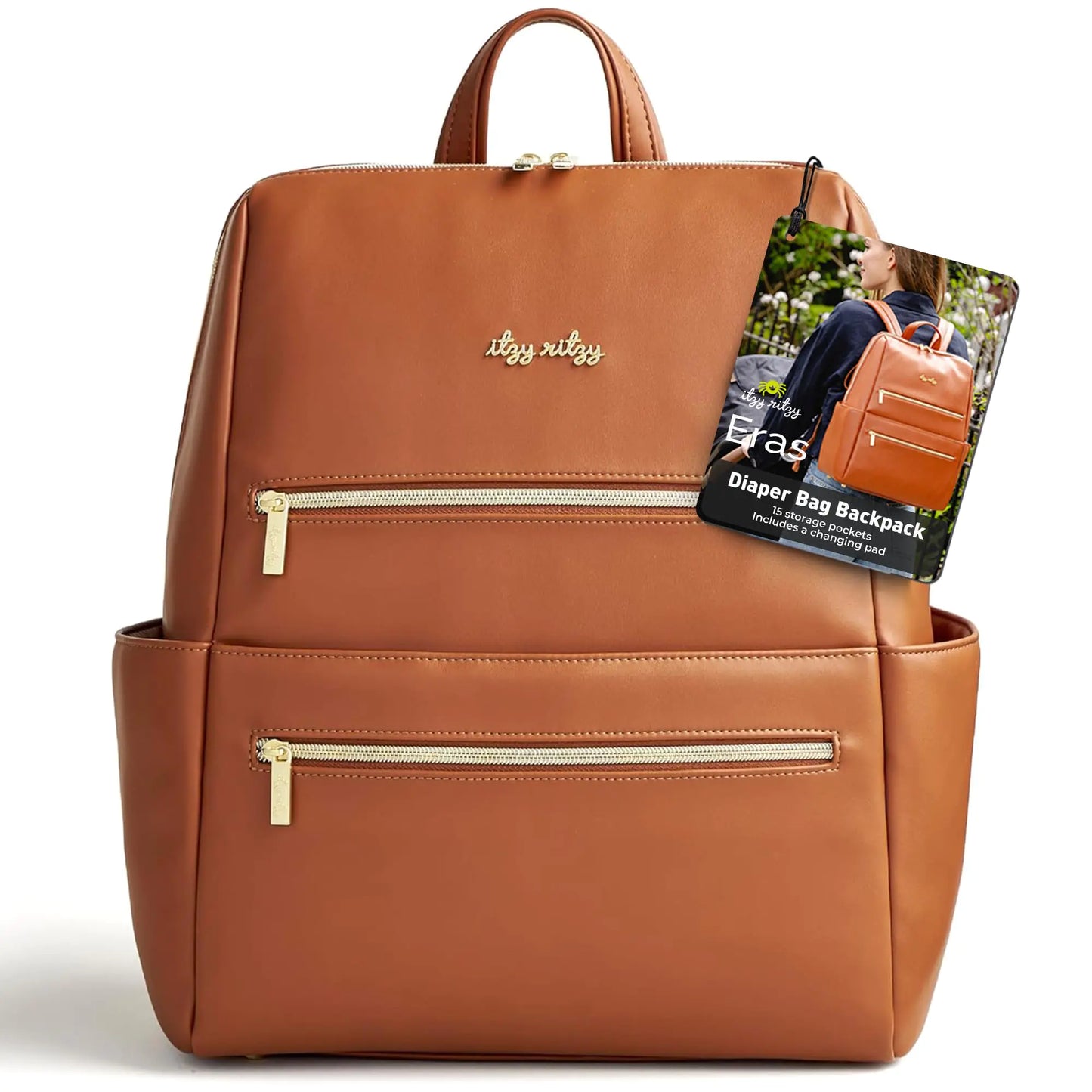 Itzy Ritzy Eras Diaper Bag Backpack – Large Capacity Baby Backpack Diaper Bag Featuring Neutral Design 15 Pockets Changing Pad Stroller Straps