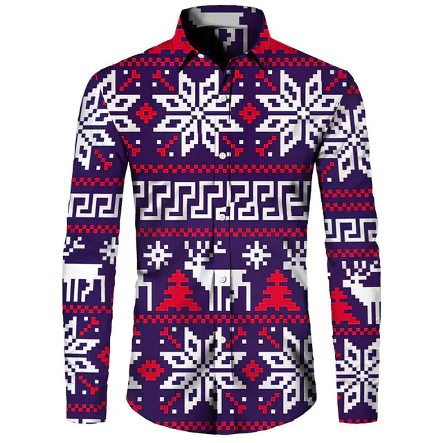 Hawaiian Christmas Theme Casual Polyester Men's Shirt