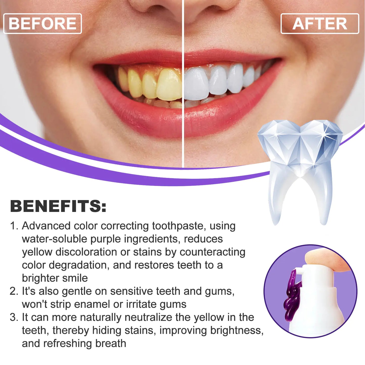 EELHOE Purple Whitening Toothpaste for Oral Care