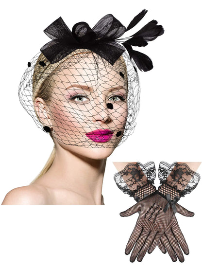 SATINIOR 50s Fascinators for Women Funeral Veil Hat Tea