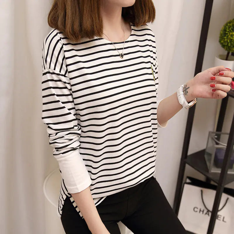 Plus Size Striped Long Sleeve Women's T-Shirt