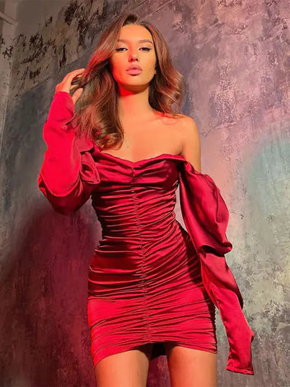 Summer Women's Long Sleeve Bodycon Dress with Ruffles