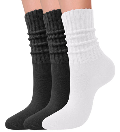 The Elapse Space 3 Pairs Slouch Socks for Women Soft Scrunch Socks Mid Calf Rib Tube Socks Women