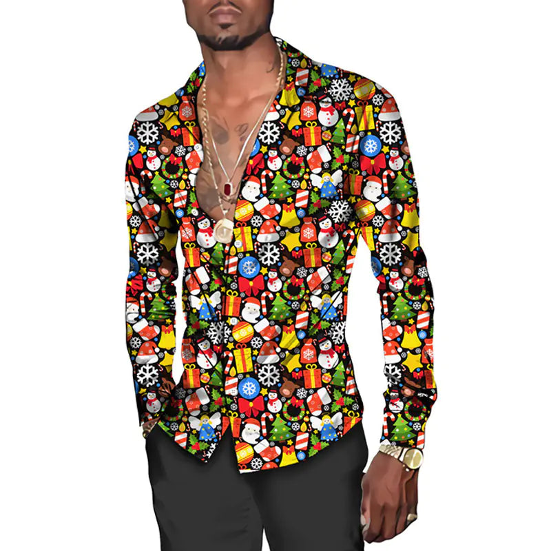 Hawaiian Christmas Theme Casual Polyester Men's Shirt