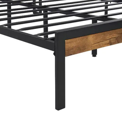 Queen Size Metal Platform Bed Frame With Wooden Headboard And Footboard With USB LINER