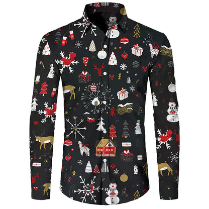 Hawaiian Christmas Theme Casual Polyester Men's Shirt
