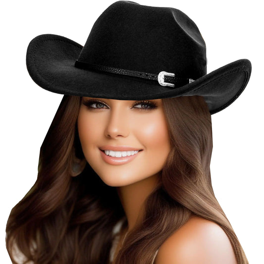 UTOWO Men-Women Rodeo Felt-Cowboy-Hat with Western-Belt-Decor