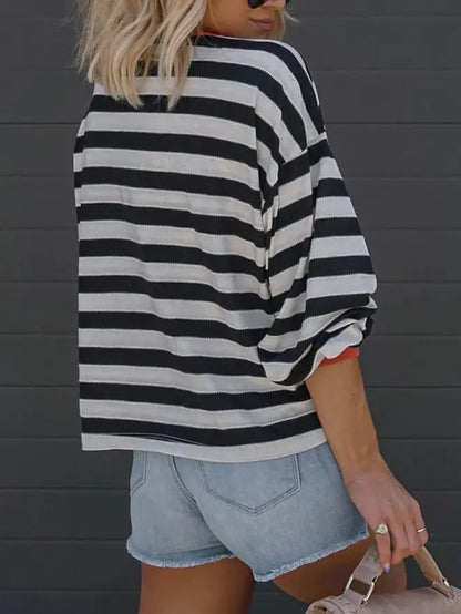 Women's Oversized Striped O-neck Long Sleeve T-shirt