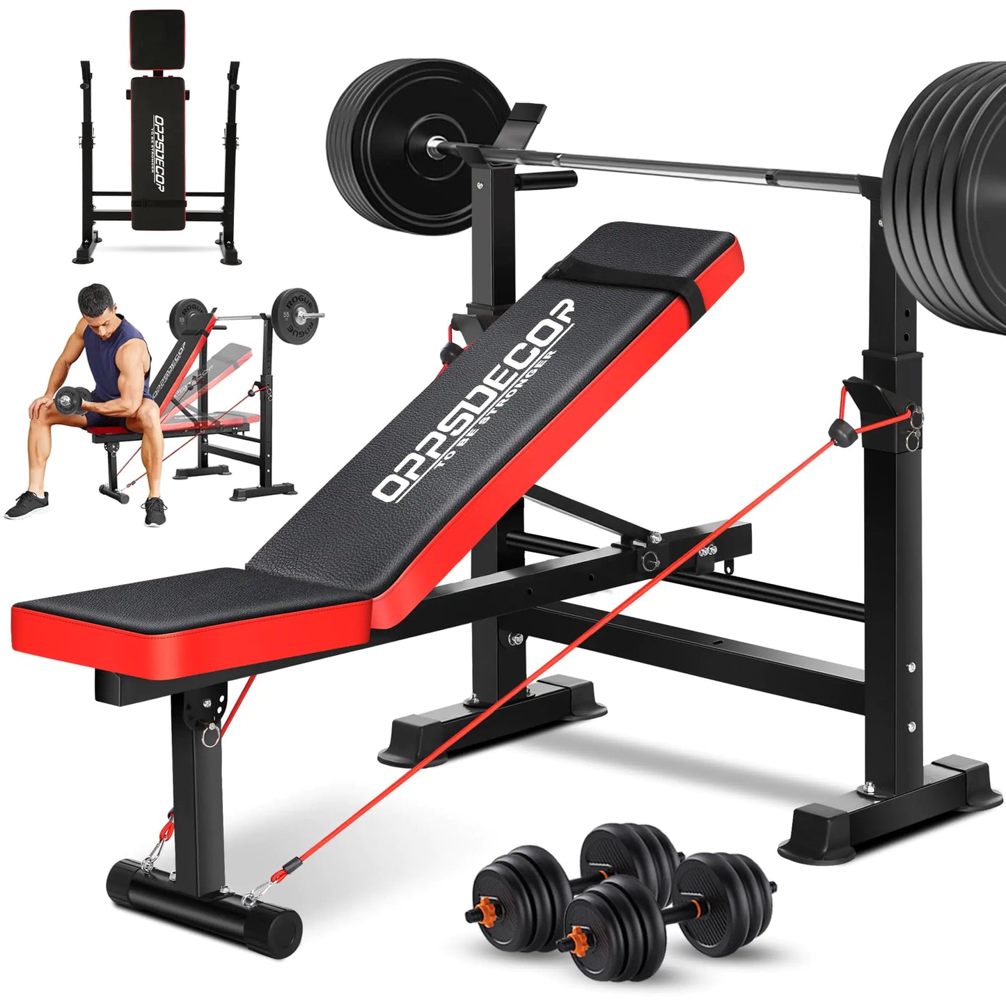 The OPPSDECOR 660lbs 6 in 1 Weight Bench Set with Squat Rack Workout Bench