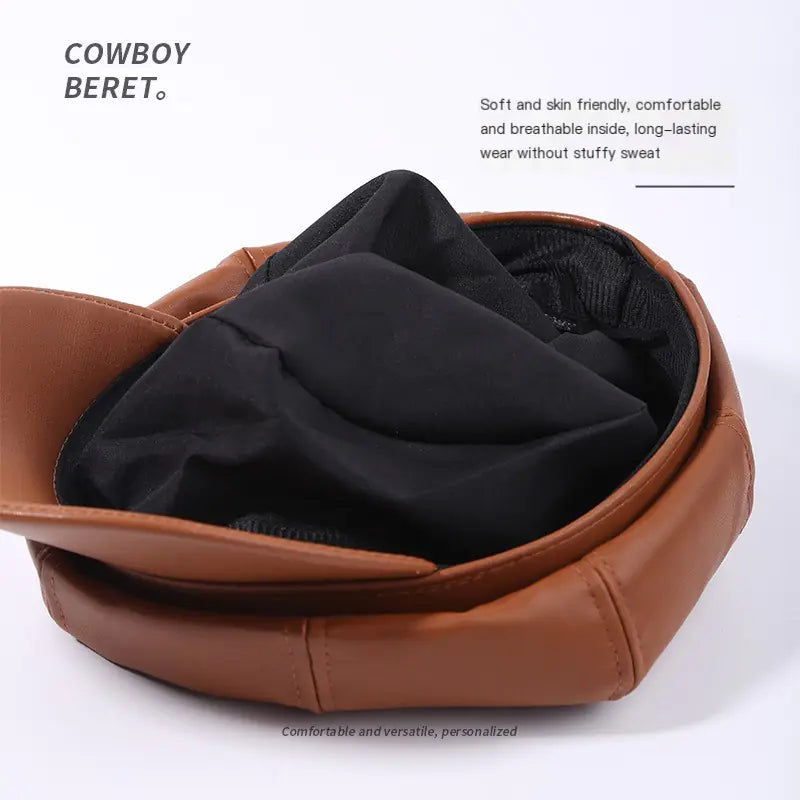 Retro PU Leather Beret Hat for Women in Spring/Fall