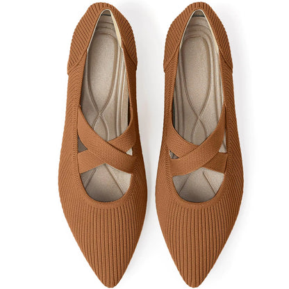 TINGRISE Womens Flats Shoes Pointed Toe Knit Washable