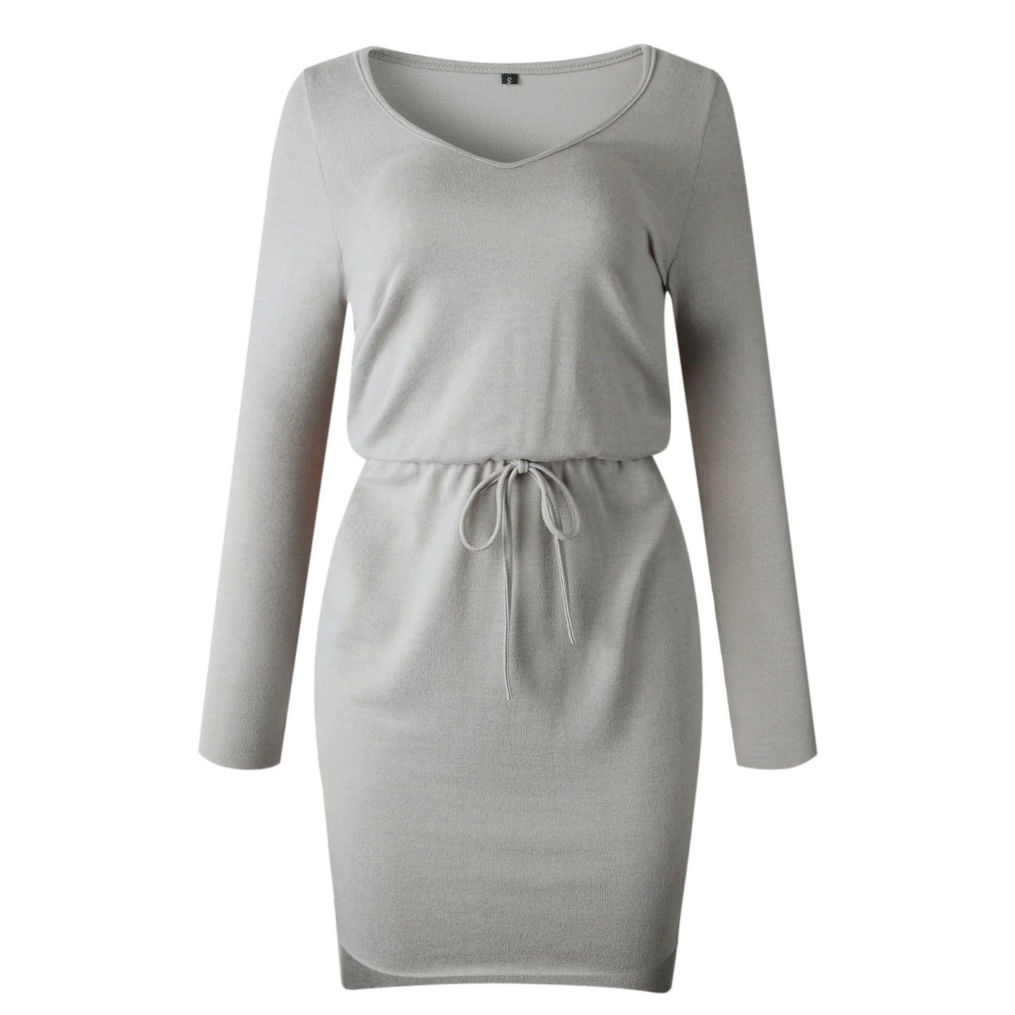 Solid Color V-Neck Dress with Asymmetrical Hem