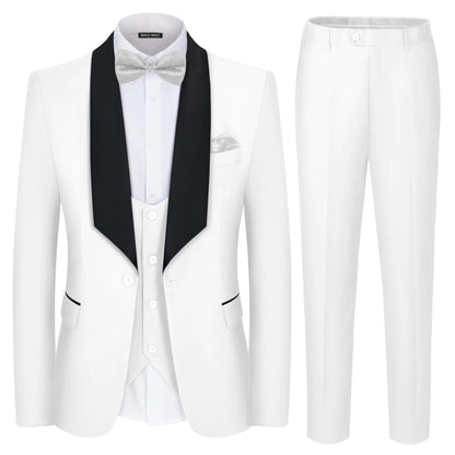 MAGE MALE Mens 3 Piece Suit Shawl Collar Slim Fit Elegant Tuxedo Solid One Button