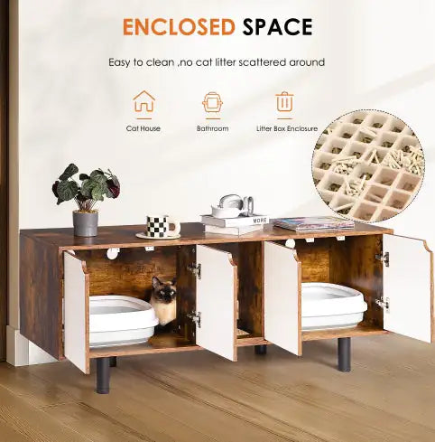 Cat Litter Box Enclosure For 2 Cats