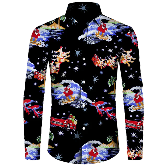 Hawaiian Christmas Theme Casual Polyester Men's Shirt