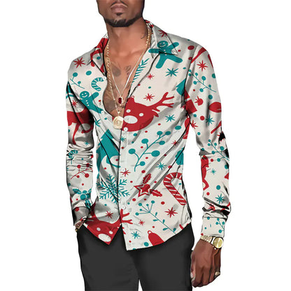 Hawaiian Christmas Theme Casual Polyester Men's Shirt