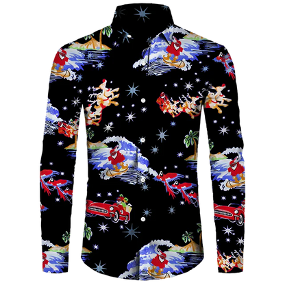 Hawaiian Christmas Theme Casual Polyester Men's Shirt