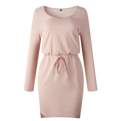 Solid Color V-Neck Dress with Asymmetrical Hem