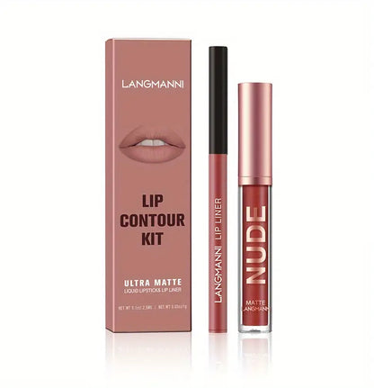 LANGMANNI 2Pcs Long-Lasting Lip Gloss & Liner Set