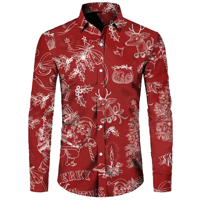 Hawaiian Christmas Theme Casual Polyester Men's Shirt