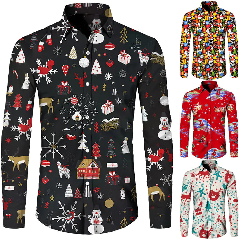 Hawaiian Christmas Theme Casual Polyester Men's Shirt
