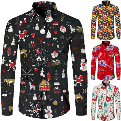 Hawaiian Christmas Theme Casual Polyester Men's Shirt