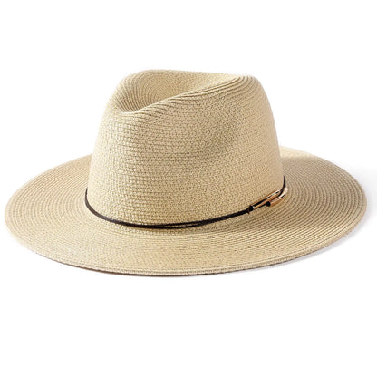 FURTALK Panama Hat Sun Hats for Men Wide Brim Fedora Straw Beach Hat UV UPF 80+ Beige