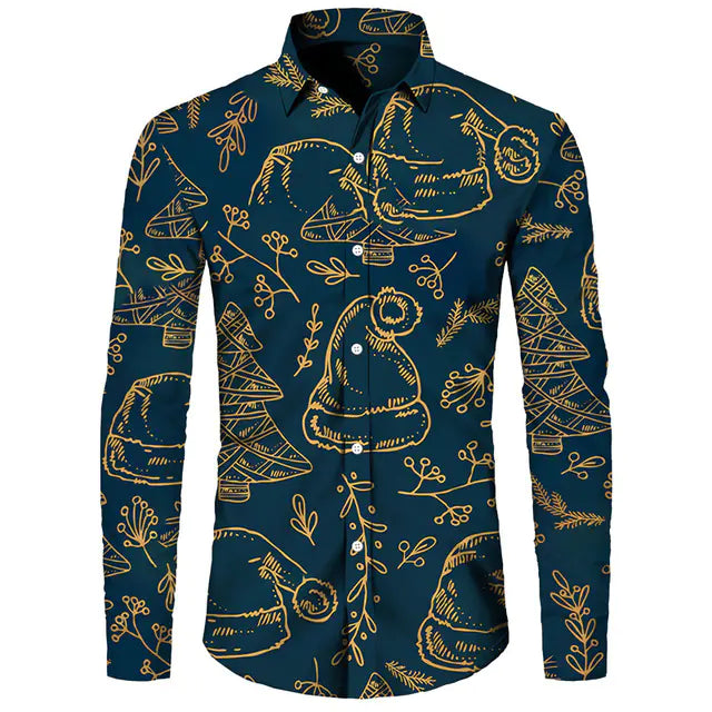 Hawaiian Christmas Theme Casual Polyester Men's Shirt
