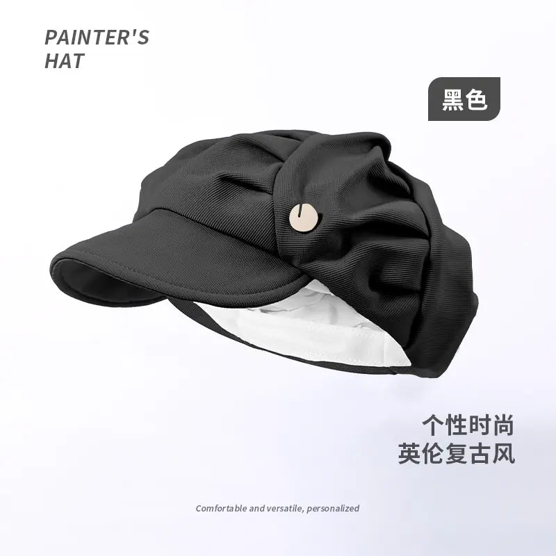 Retro PU Leather Beret Hat for Women in Spring/Fall