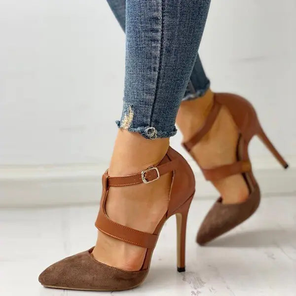 High-Heel Pointed Toe Buckle Hollow Sandals