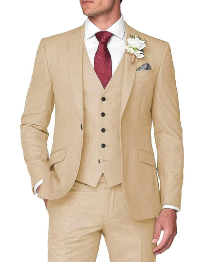 HUUTOE Mens 3 Piece Slim Fit Suits Champagne Men Wedding Business Suit