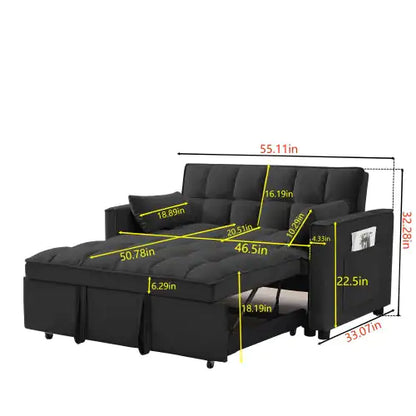 Modern Velvet Loveseat Futon Sofa Couch W  Pullout Bed,Small Love Seat Lounge Sofa W Reclining Backrest