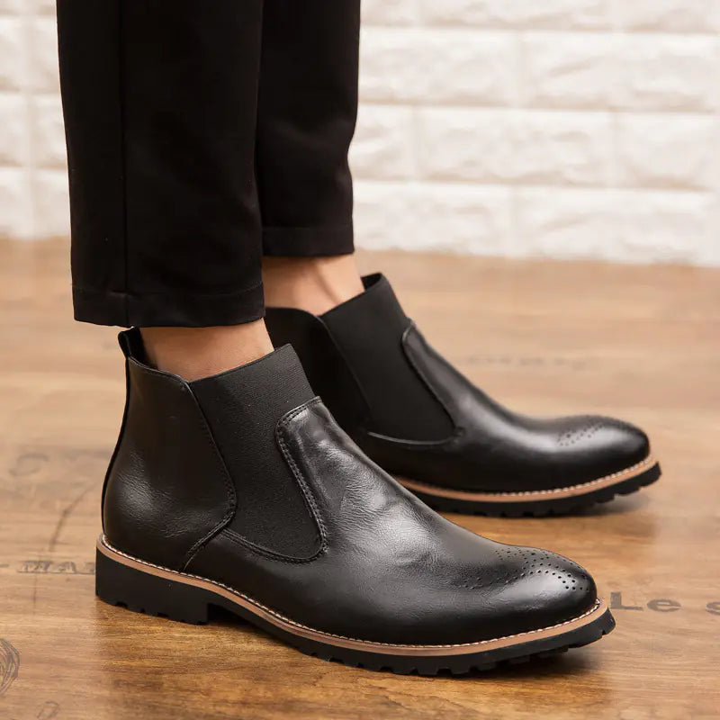 Casual High-Top Leather Chelsea Boots