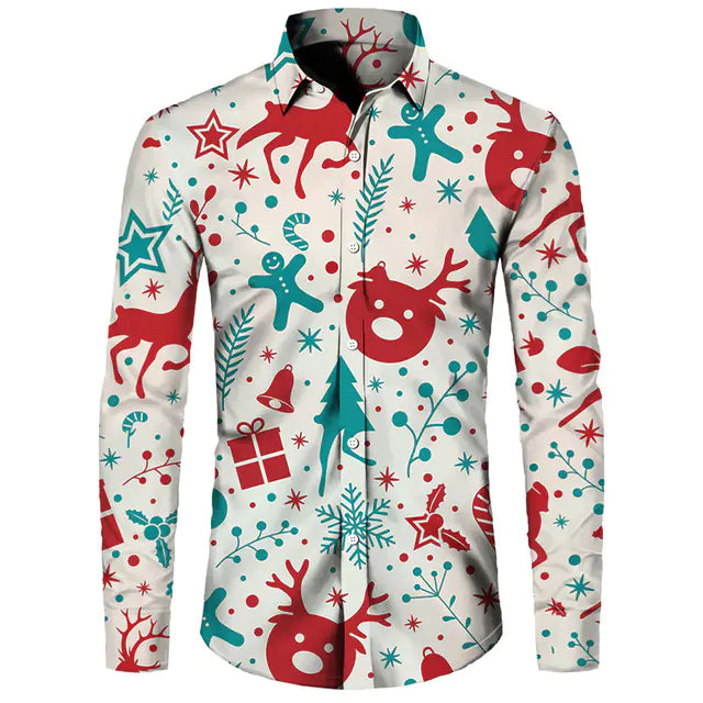 Hawaiian Christmas Theme Casual Polyester Men's Shirt