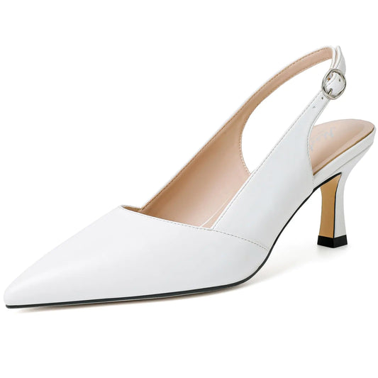 The Mostsrin White Kitten Heels Slingback Heels for Women