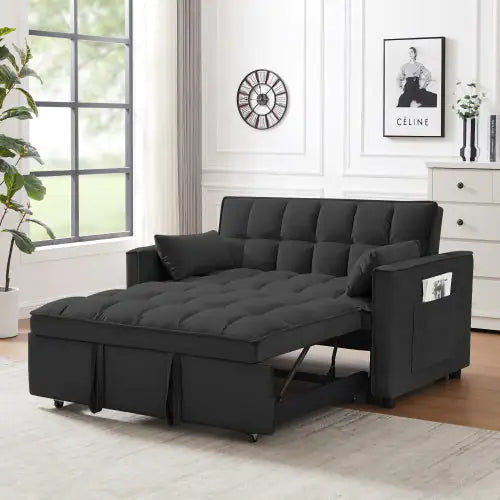 Modern Velvet Loveseat Futon Sofa Couch W  Pullout Bed,Small Love Seat Lounge Sofa W Reclining Backrest