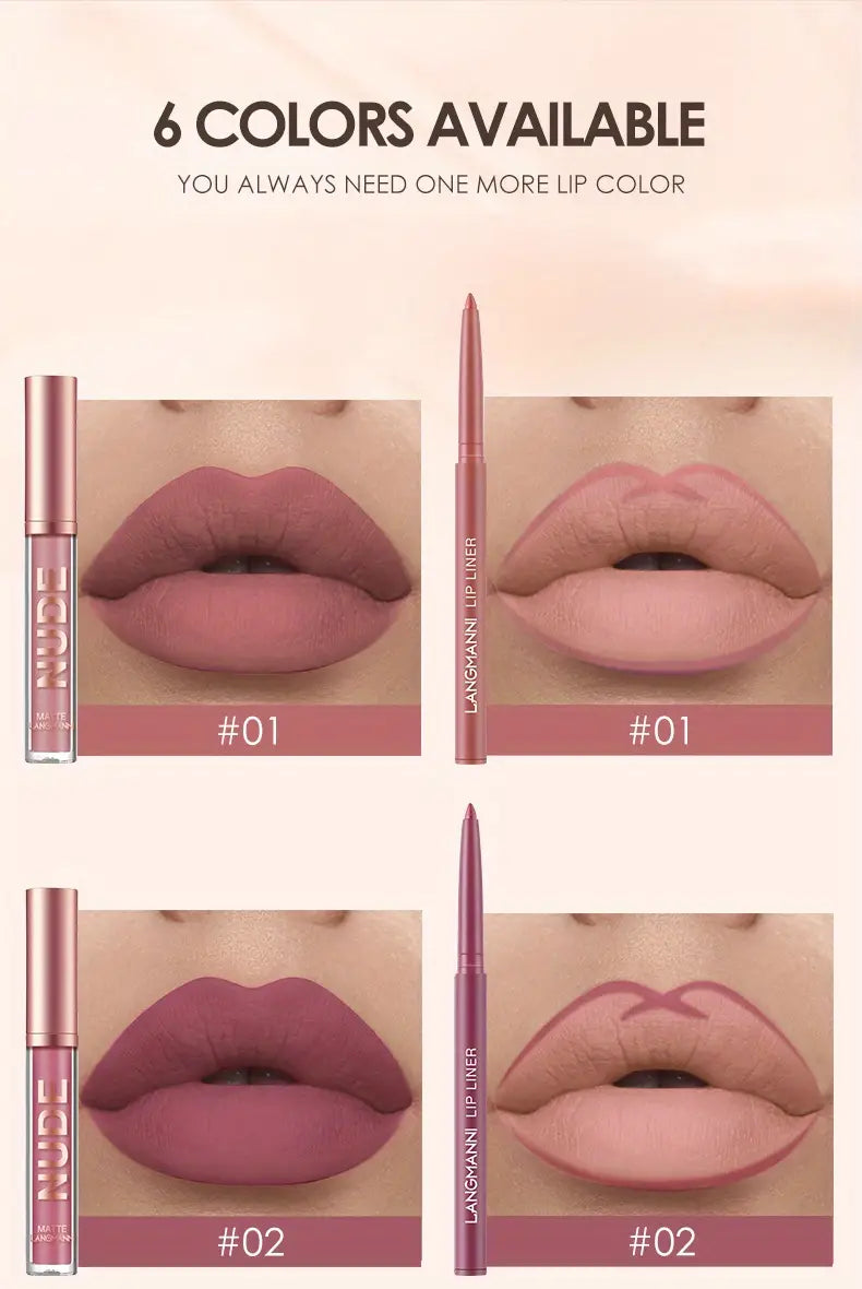 LANGMANNI 2Pcs Long-Lasting Lip Gloss & Liner Set