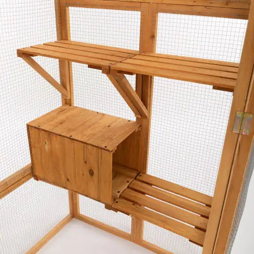Outdoor Cat Enclosure, Large Wooden Cat Cage, Sun Roof, Perch, Sleeping Box, Pet Enclosure, Orange