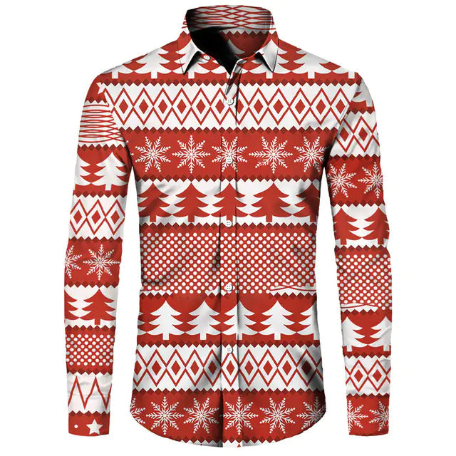 Hawaiian Christmas Theme Casual Polyester Men's Shirt