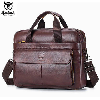 Men's Genuine Leather Business Briefcase - Cowhide Laptop Bag