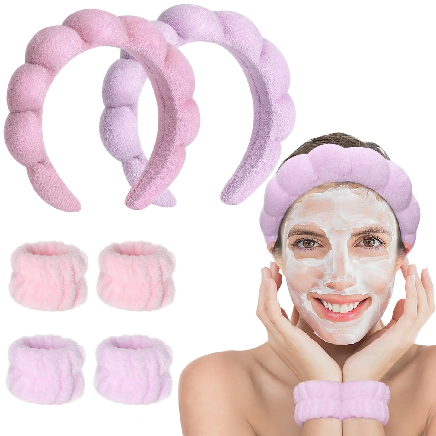 The Cenbellr Spa Headband Set for Face Washing - Makeup Headband Wristband
