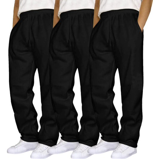 Mens 3 Pack Fleece Sweatpants Athletic Workout Jogger Trousers