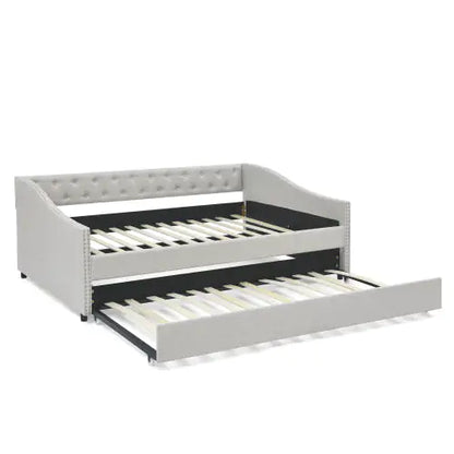 The Full-size Sofa Bed Features A Double Upholstered Tufted Sofa Bed On Wheels