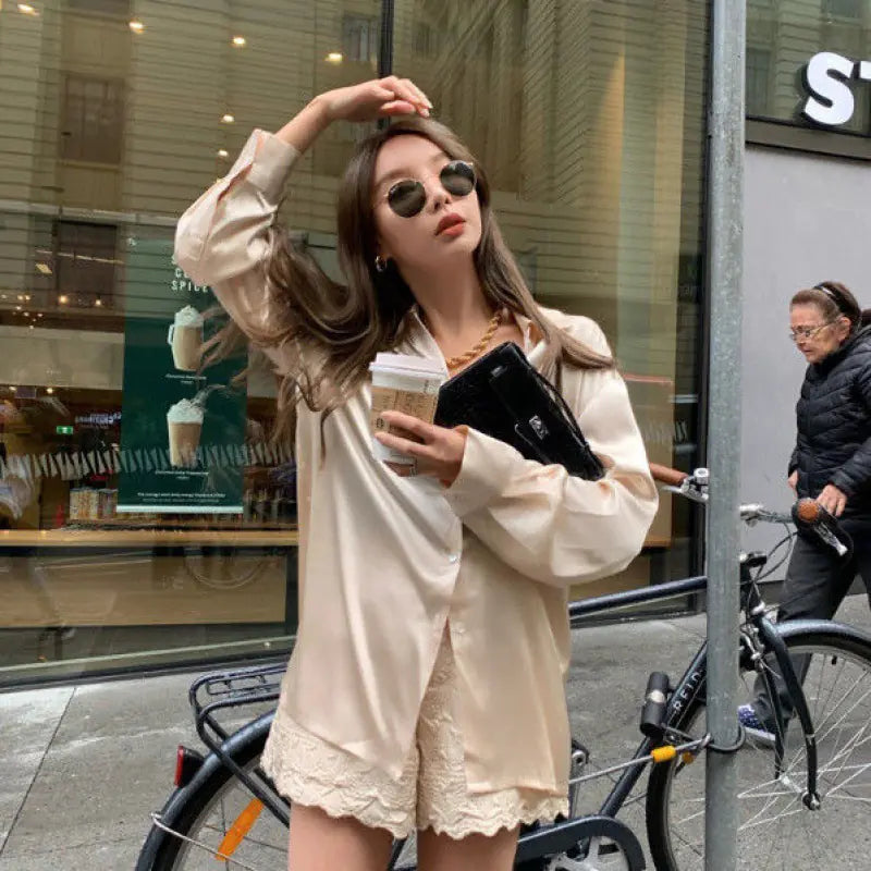 Women's Korean Style Loose Long Sleeve Shirt