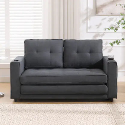 VIDEO Provided 3-in-1 Upholstered Futon Sofa Convertible Sofa Bed,Foldable Tufted Loveseat With Pull Out Sleeper Couch Bed