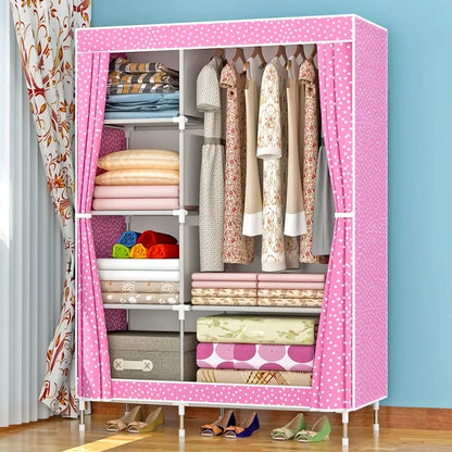 Portable Wardrobe Storage Organizer with Hanging Rods