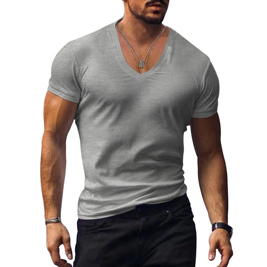 Muscle Men’s V Neck Shirts Casual Short Sleeve Gym Athletic T Shirt Fashion